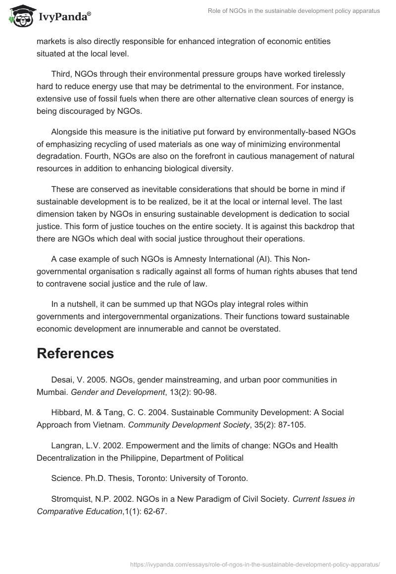 Role of NGOs in the sustainable development policy apparatus. Page 5