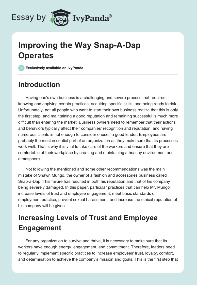 Improving the Way Snap-A-Dap Operates. Page 1