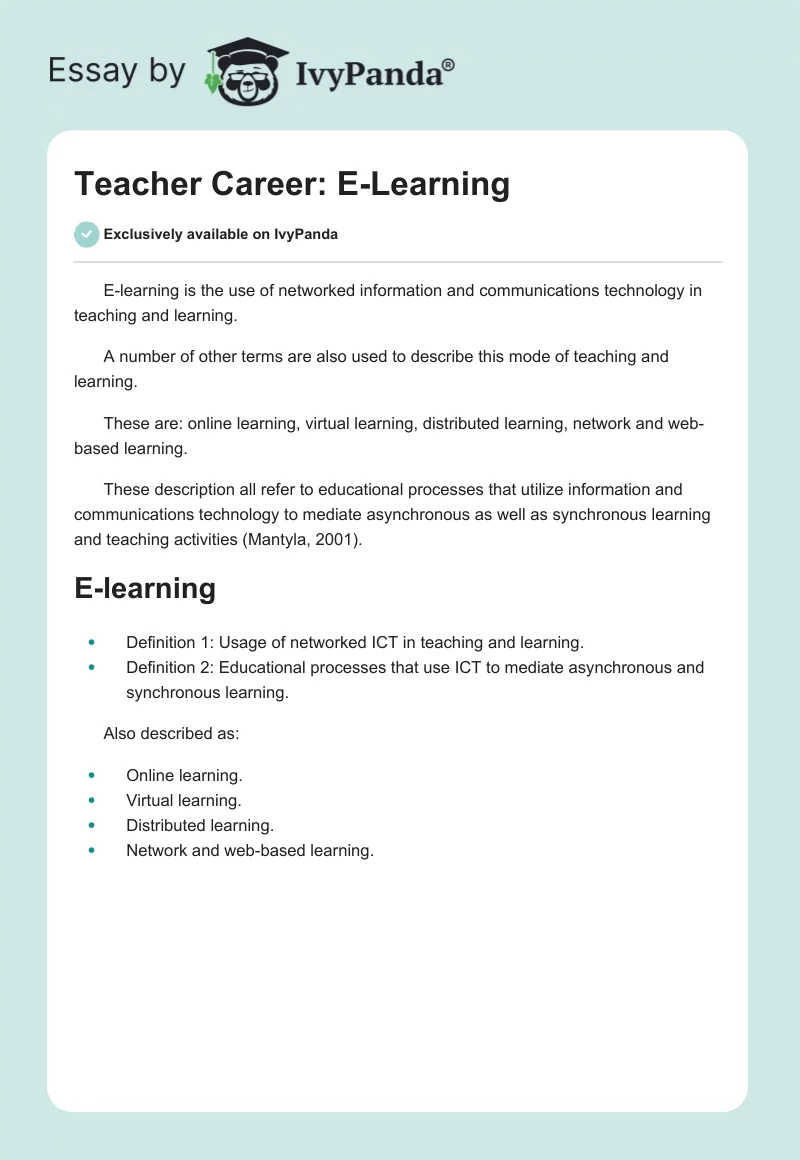 Teacher Career: E-Learning. Page 1