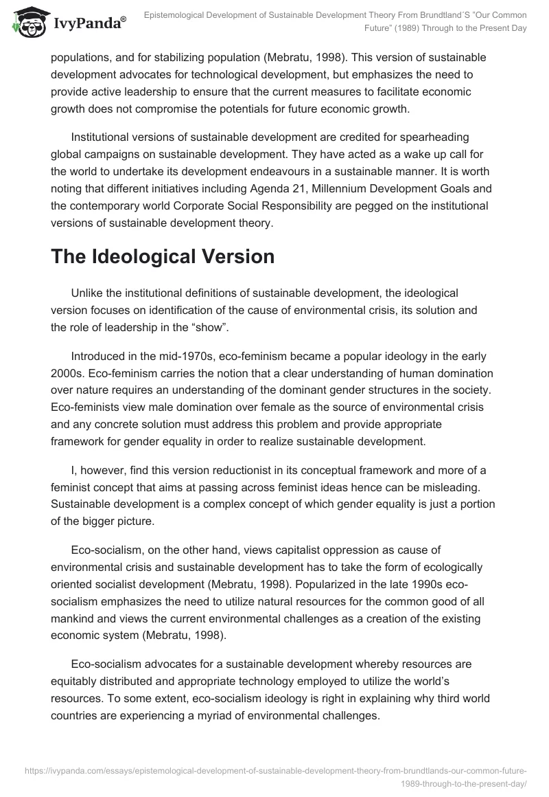 Epistemological Development of Sustainable Development Theory From Brundtland´S ”Our Common Future” (1989) Through to the Present Day. Page 3