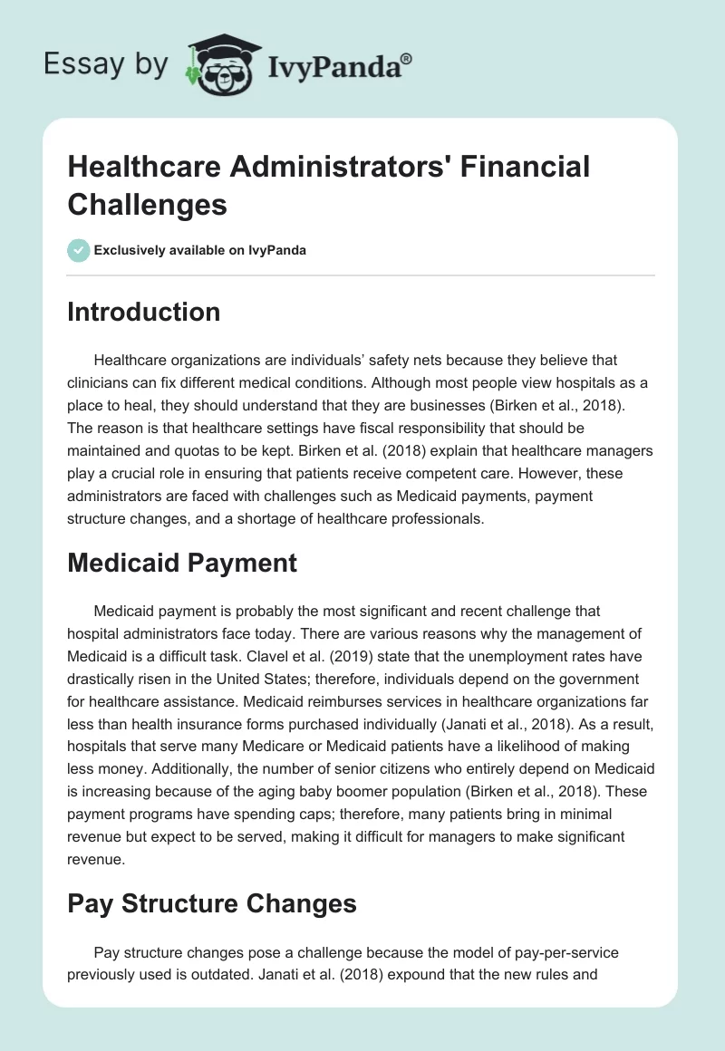 Healthcare Administrators' Financial Challenges. Page 1
