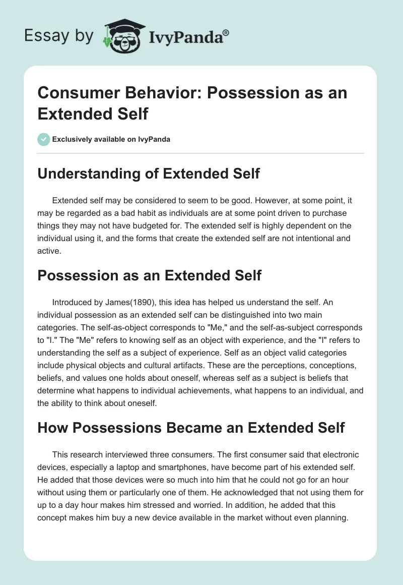 Consumer Behavior: Possession as an Extended Self. Page 1