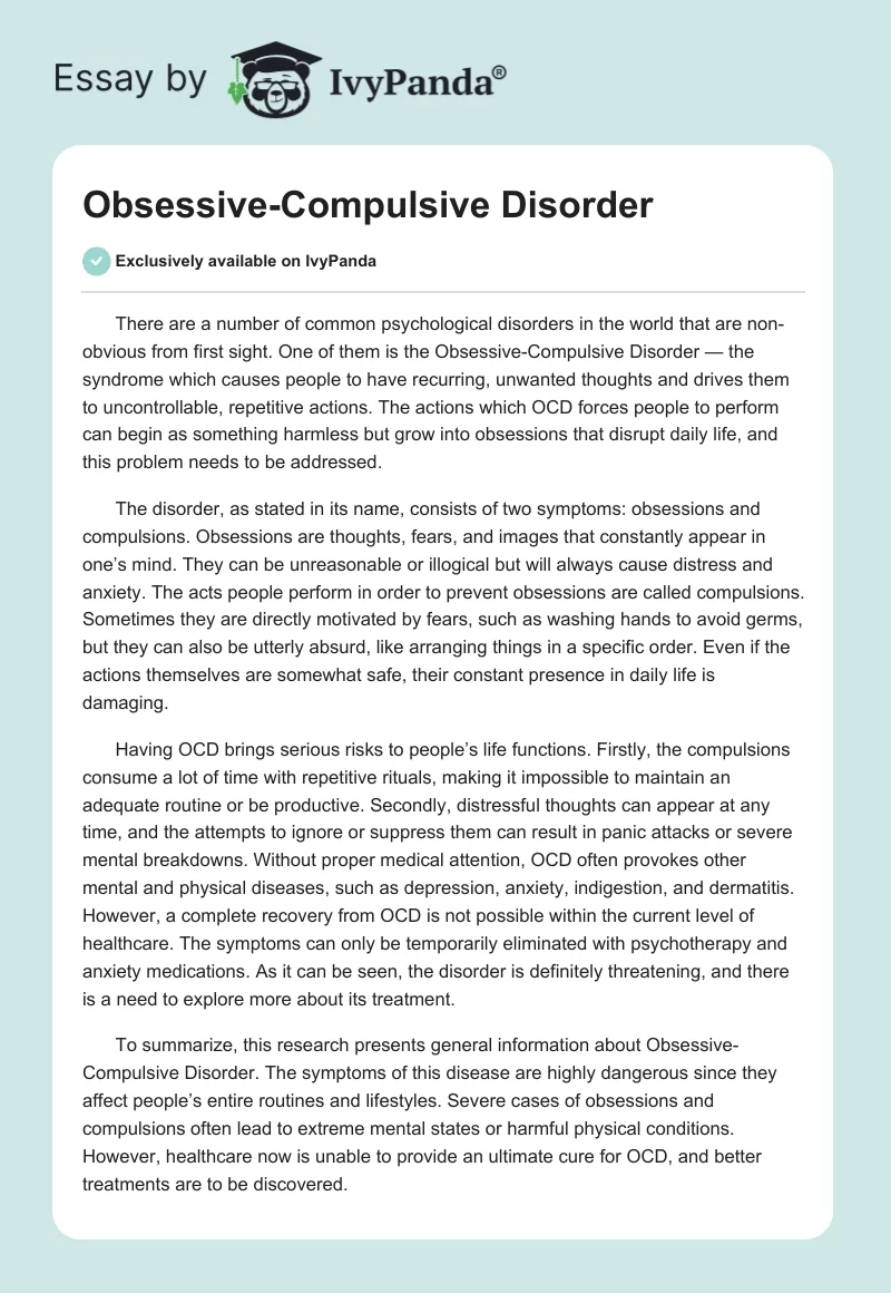 research paper on obsessive compulsive disorder