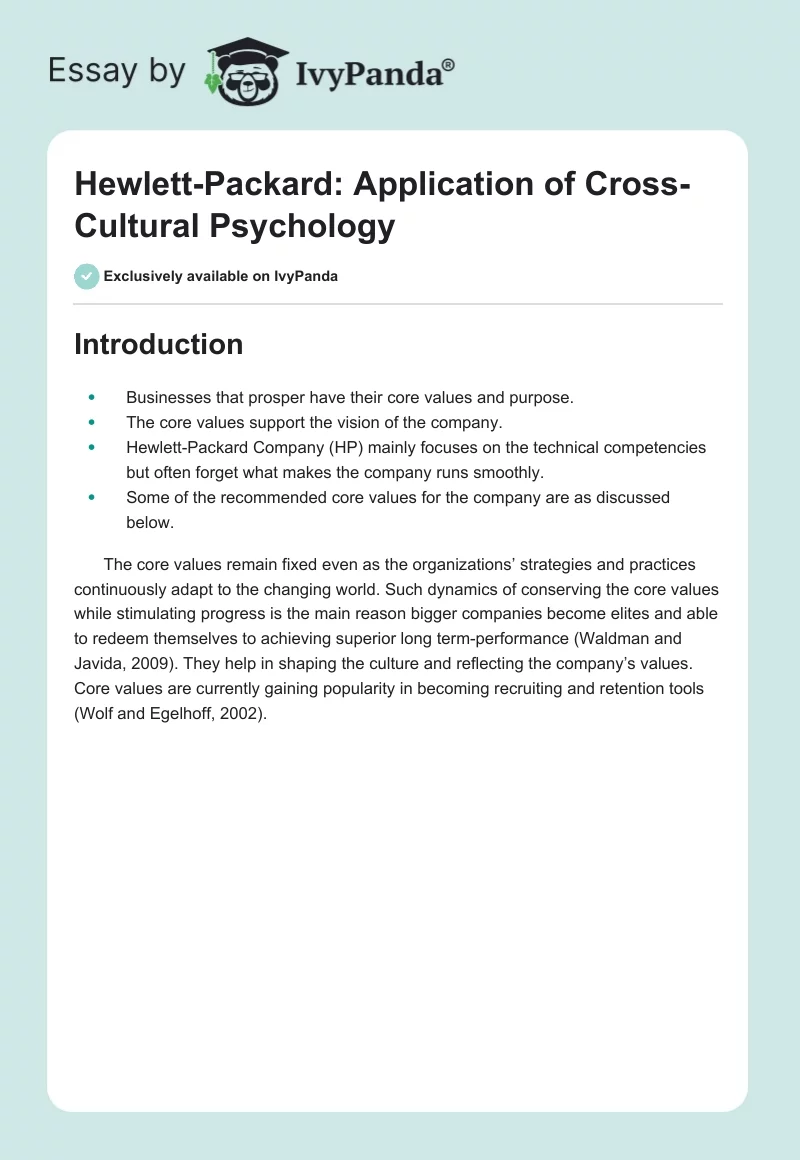 Hewlett-Packard: Application of Cross-Cultural Psychology. Page 1