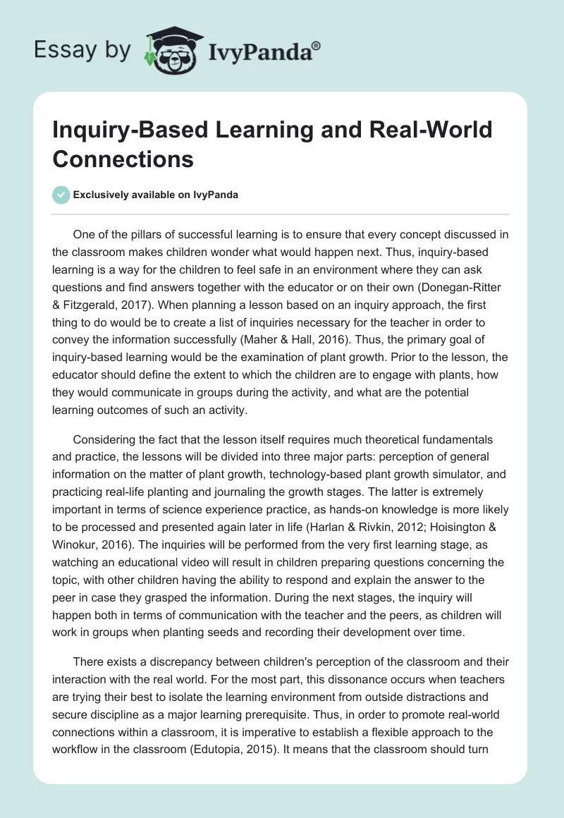 Inquiry-Based Learning and Real-World Connections. Page 1