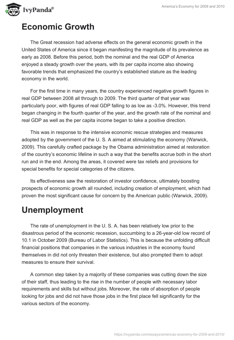 America’s Economy for 2009 and 2010. Page 2
