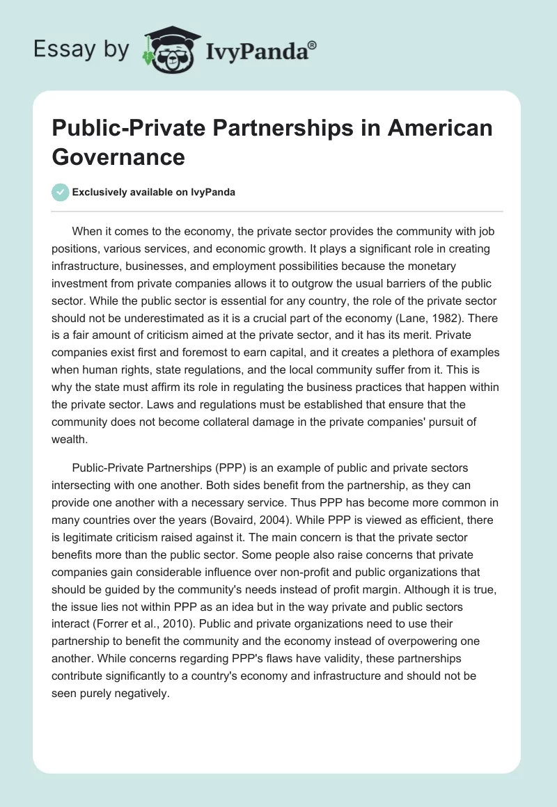 Public-Private Partnerships in American Governance. Page 1