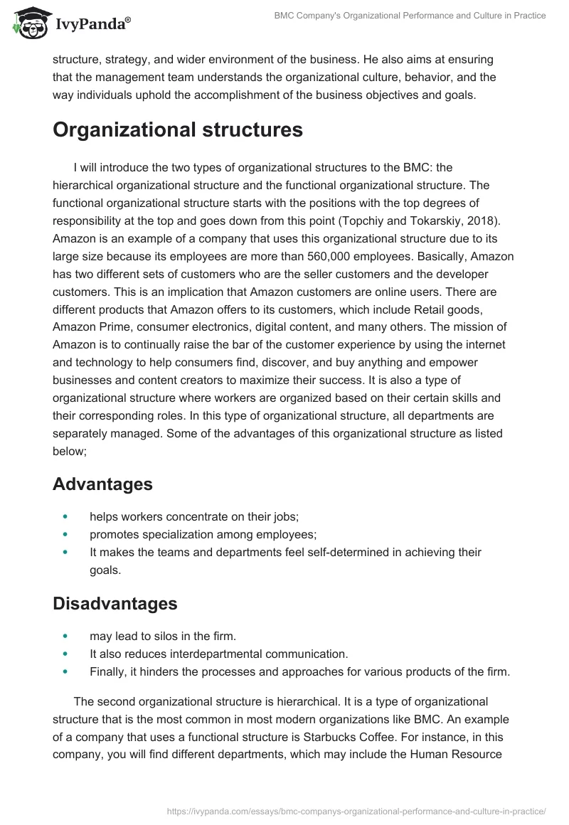 BMC Company's Organizational Performance and Culture in Practice. Page 2