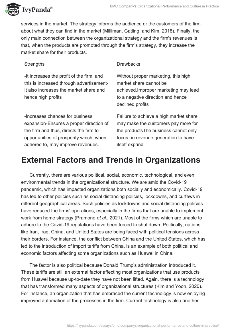 BMC Company's Organizational Performance and Culture in Practice. Page 4