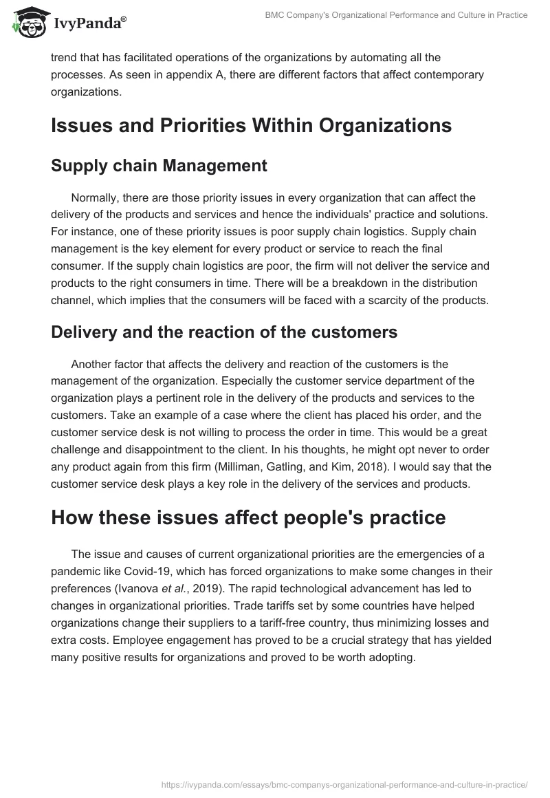 BMC Company's Organizational Performance and Culture in Practice. Page 5