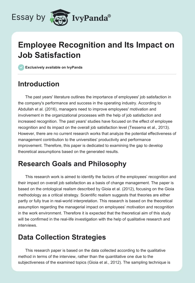 Employee Recognition and Its Impact on Job Satisfaction. Page 1