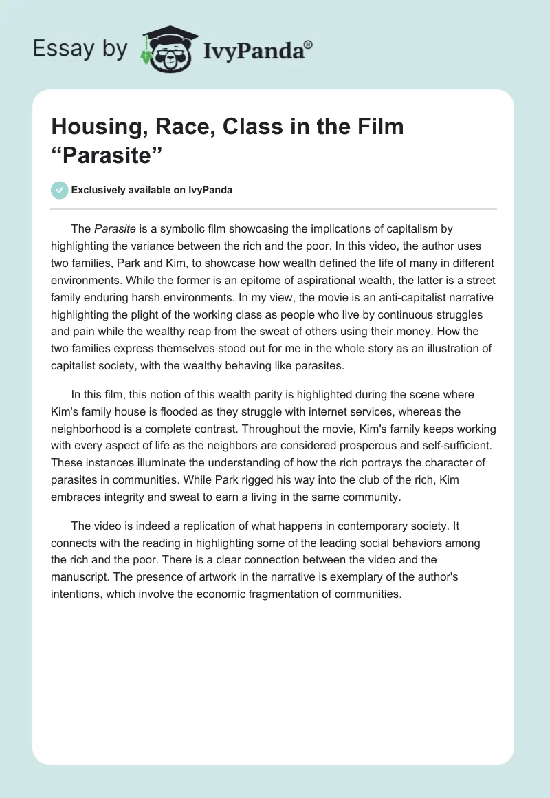 Housing, Race, Class in the Film “Parasite”. Page 1