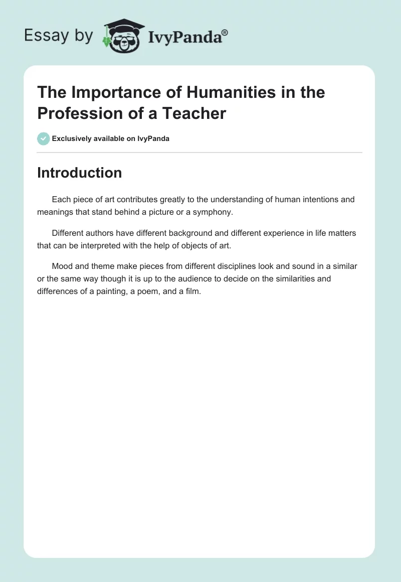 The Importance of Humanities in the Profession of a Teacher. Page 1