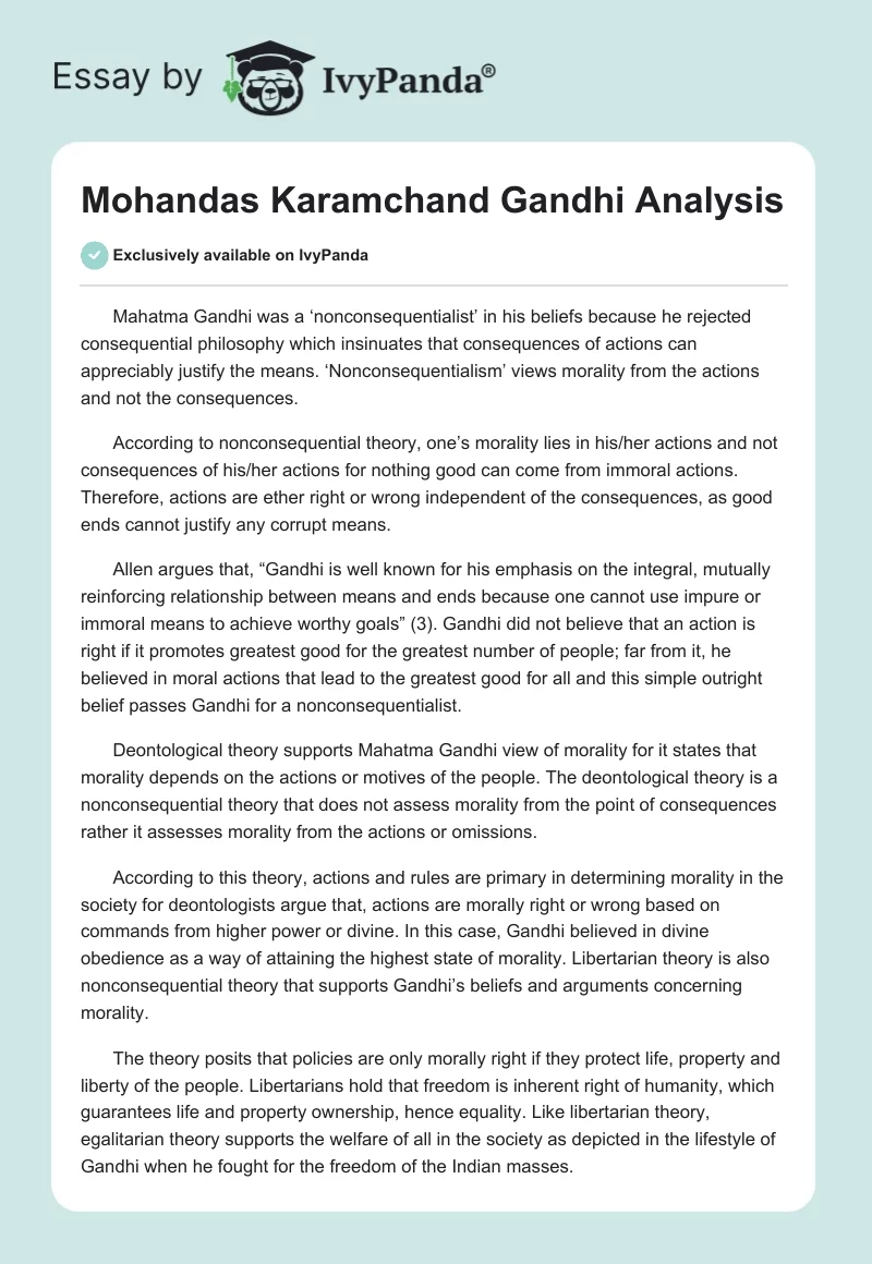 Mohandas Karamchand Gandhi Analysis. Page 1