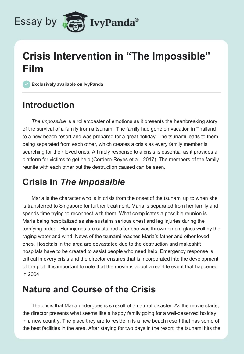 Crisis Intervention in “The Impossible” Film. Page 1