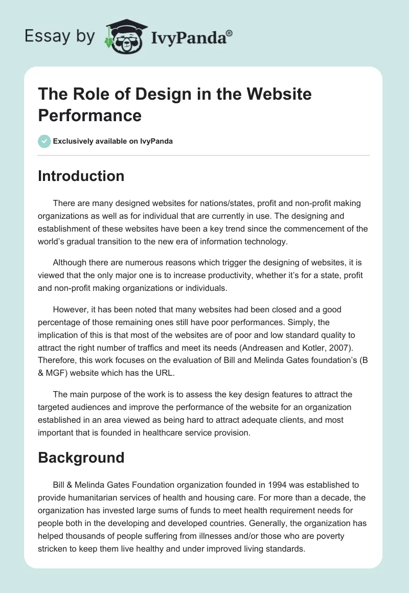 The Role of Design in the Website Performance . Page 1