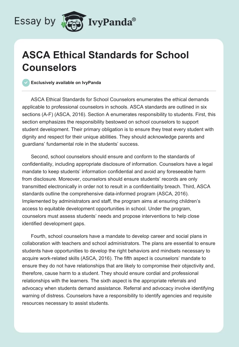 ASCA Ethical Standards for School Counselors. Page 1