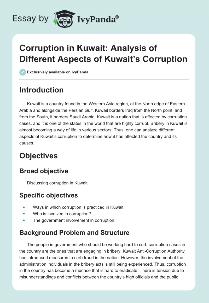 Corruption in Kuwait: Analysis of Different Aspects of Kuwait’s Corruption. Page 1