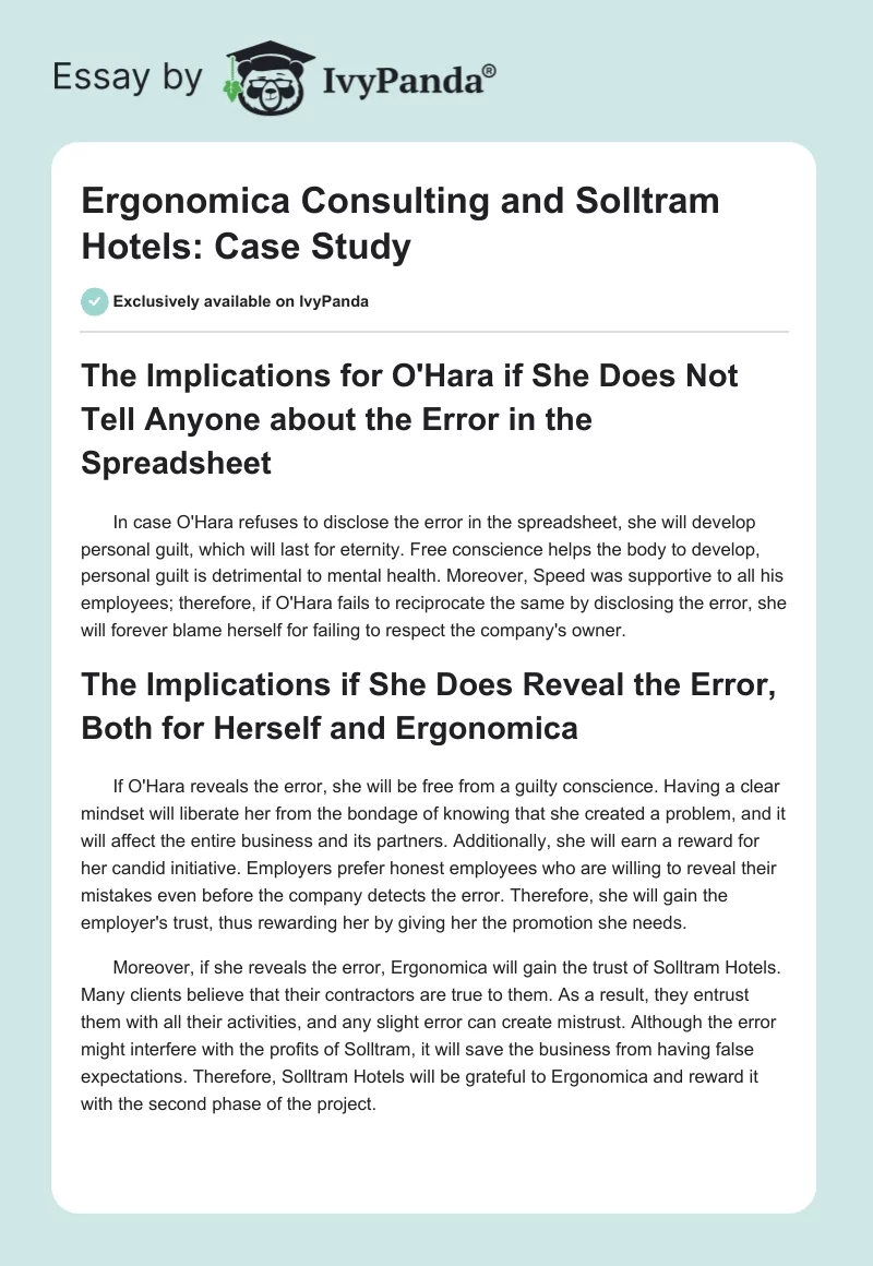 Ergonomica Consulting and Solltram Hotels: Case Study. Page 1