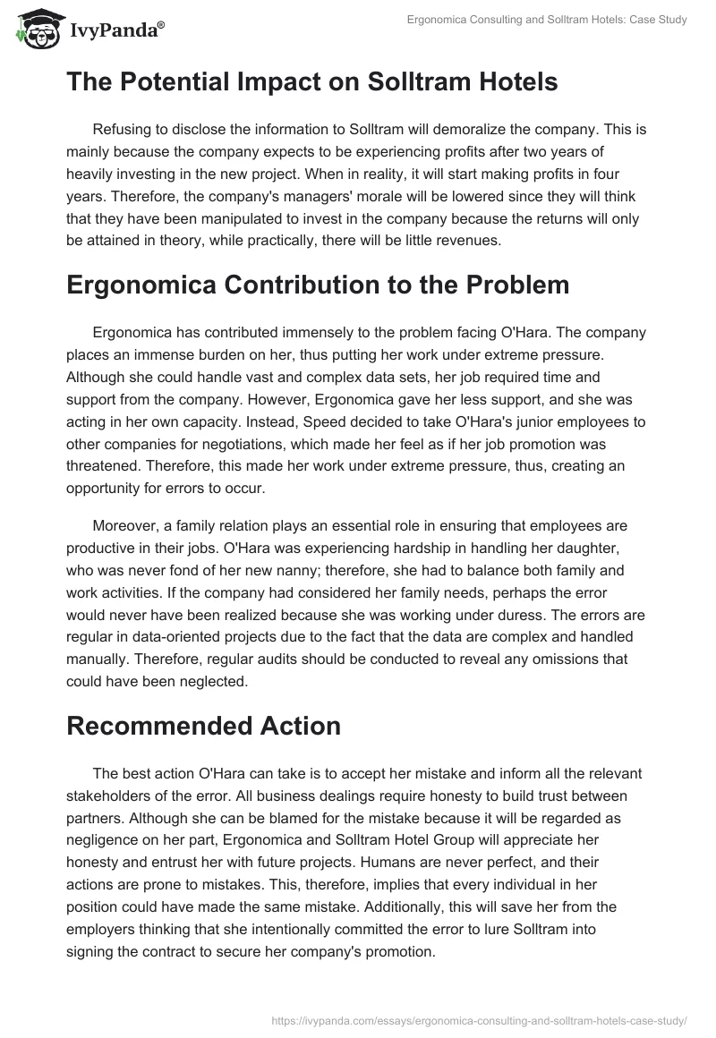 Ergonomica Consulting and Solltram Hotels: Case Study. Page 2