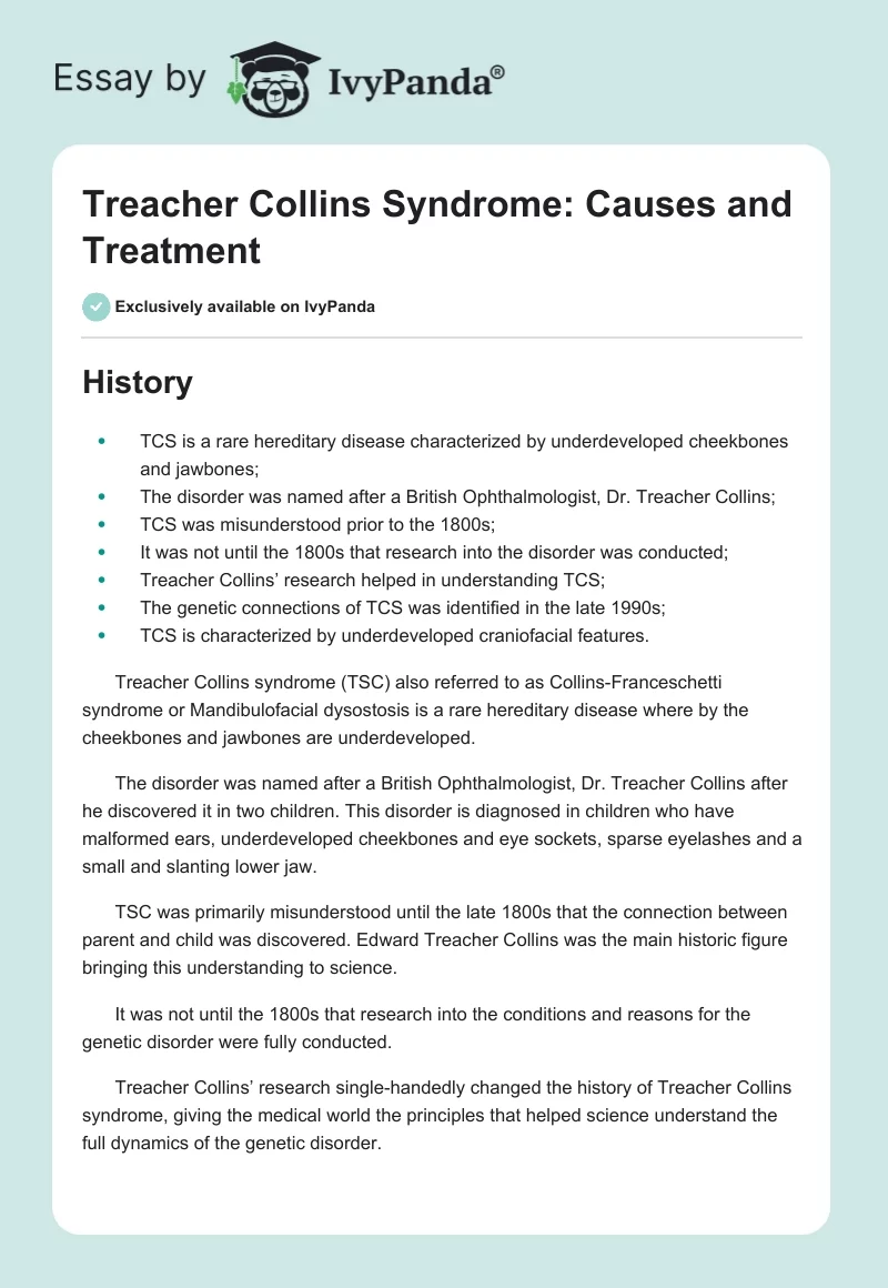 Treacher Collins Syndrome: Causes and Treatment. Page 1