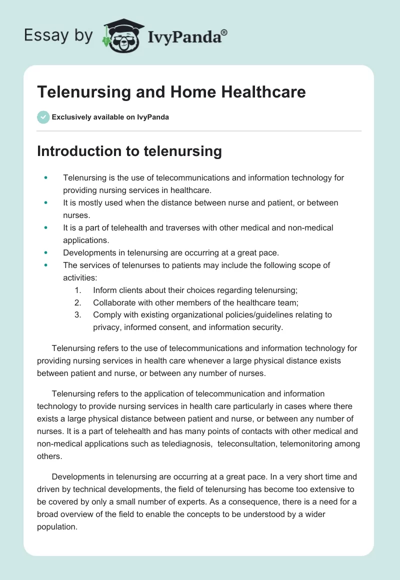 Telenursing and Home Healthcare. Page 1