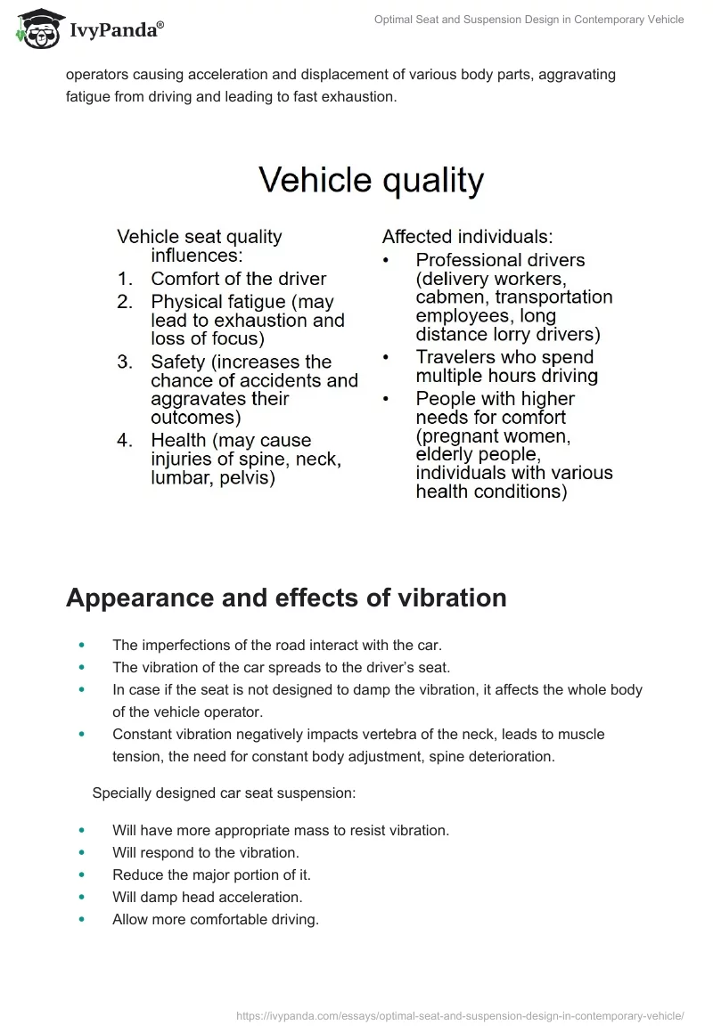 Optimal Seat and Suspension Design in Contemporary Vehicle. Page 3