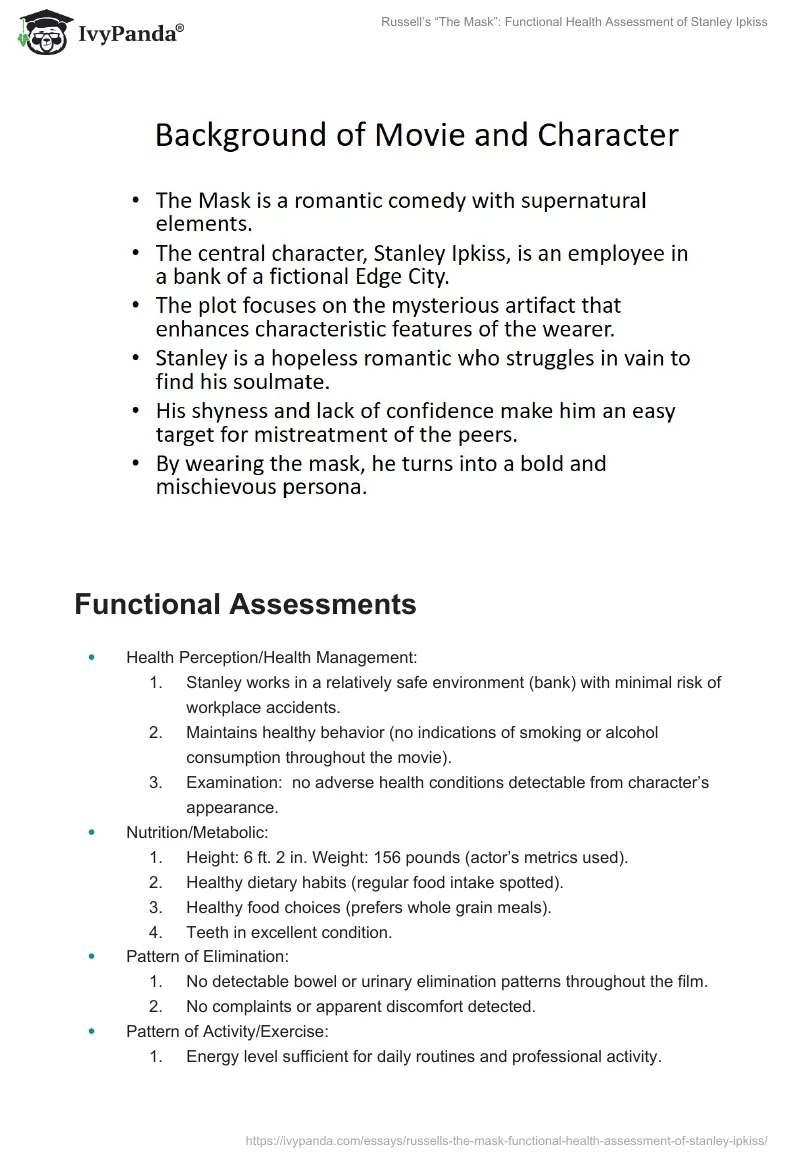 Russell’s “The Mask”: Functional Health Assessment of Stanley Ipkiss. Page 3