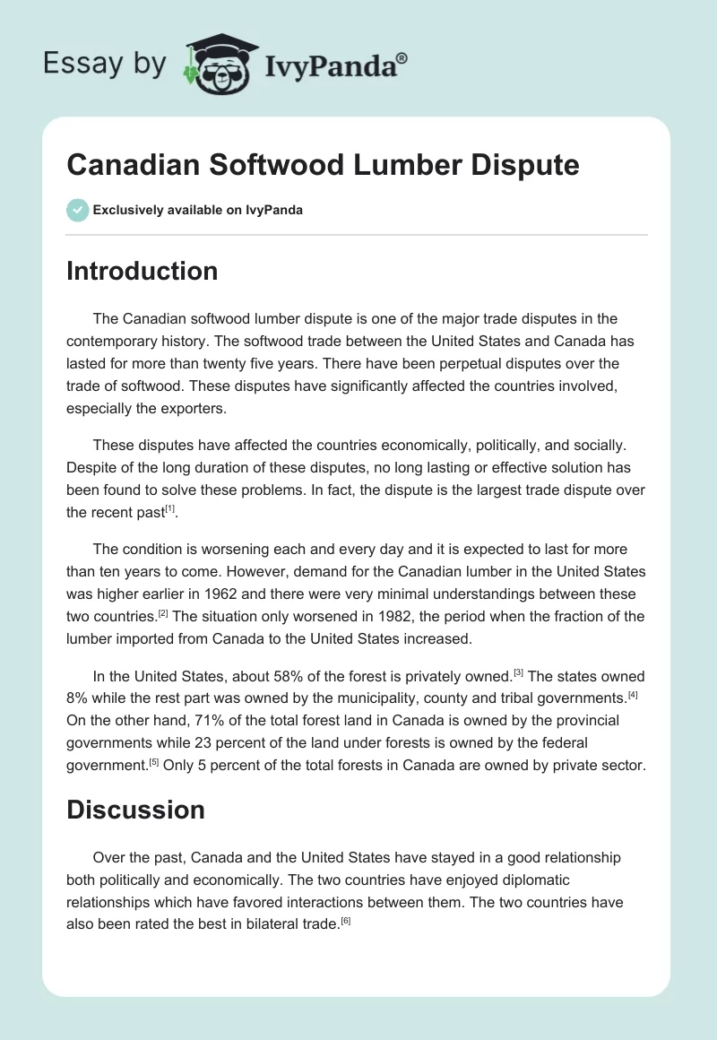 Canadian Softwood Lumber Dispute. Page 1