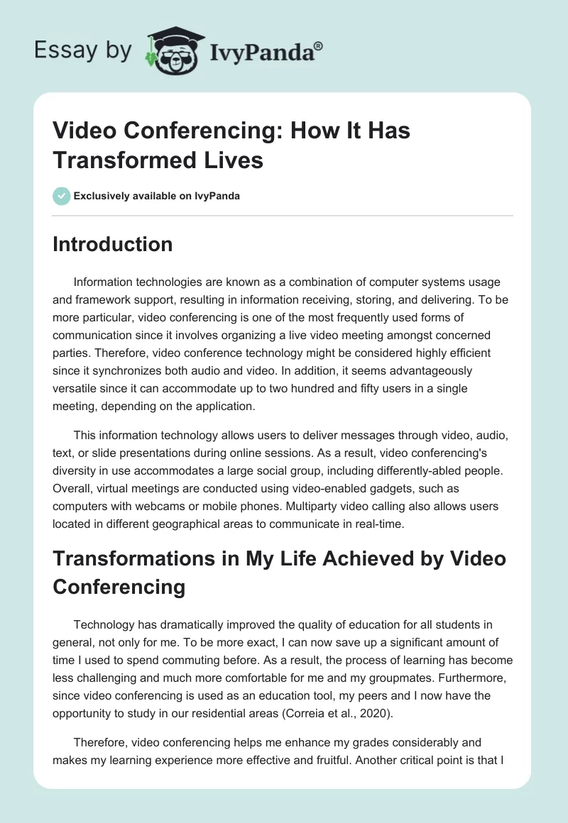 Video Conferencing: How It Has Transformed Lives. Page 1