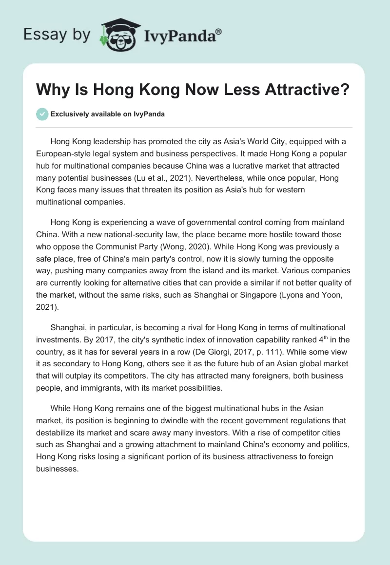 Why Is Hong Kong Now Less Attractive?. Page 1