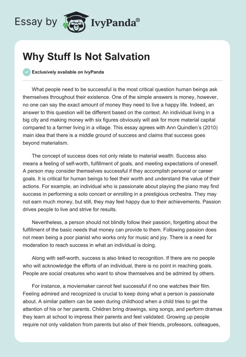 Why Stuff Is Not Salvation. Page 1