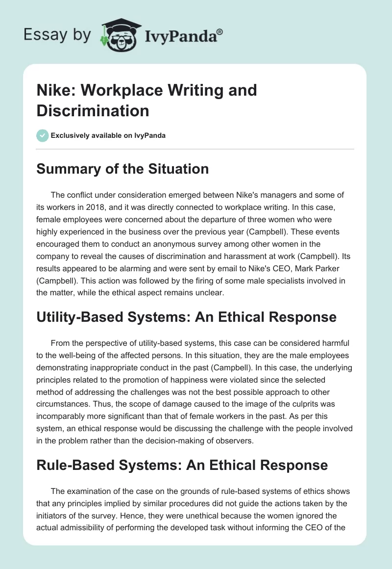 Nike: Workplace Writing and Discrimination. Page 1