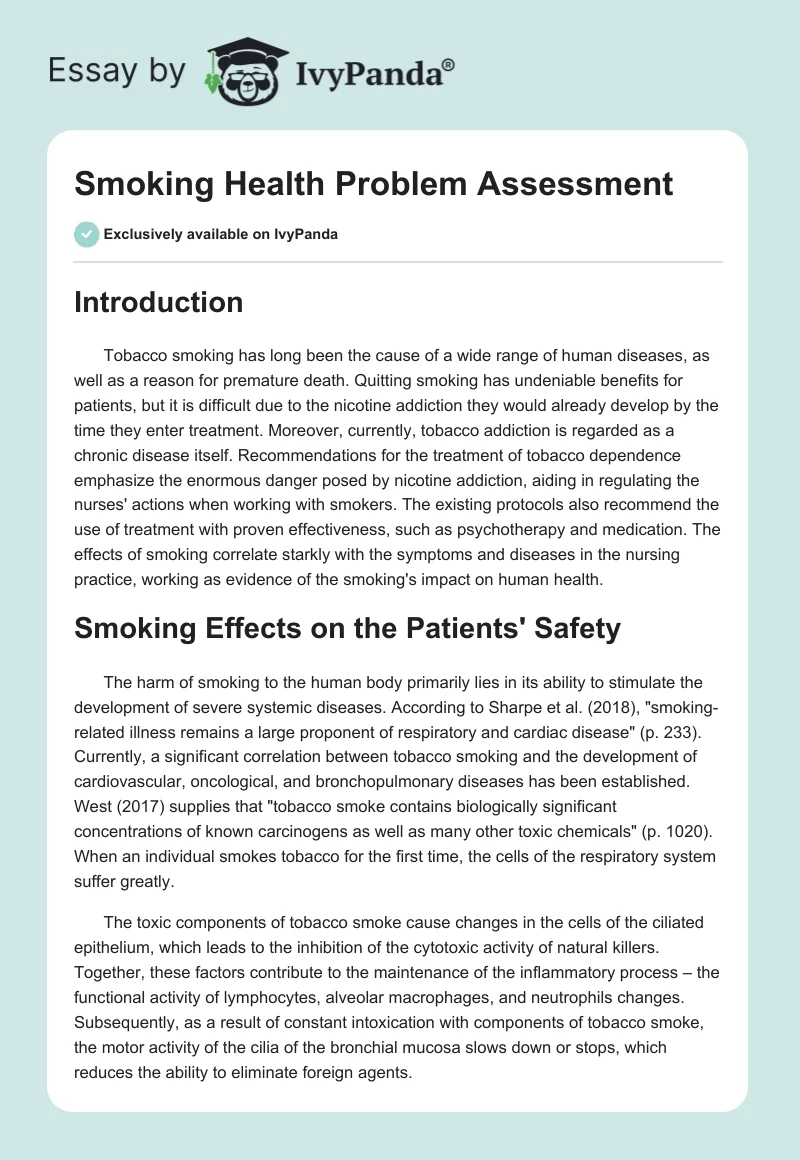 Smoking Health Problem Assessment. Page 1