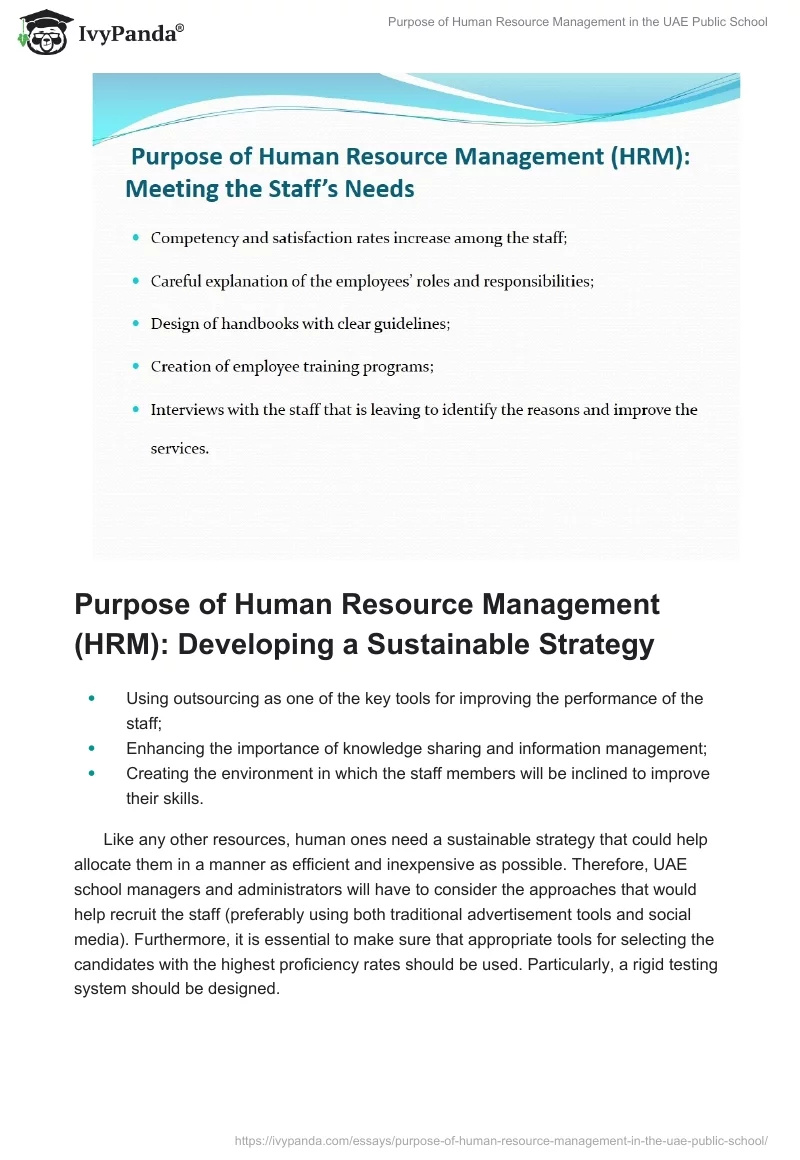Purpose of Human Resource Management in the UAE Public School. Page 2