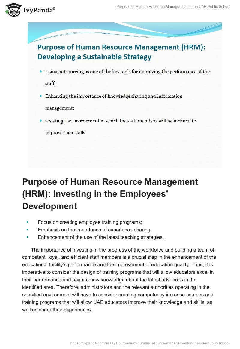 Purpose of Human Resource Management in the UAE Public School. Page 3