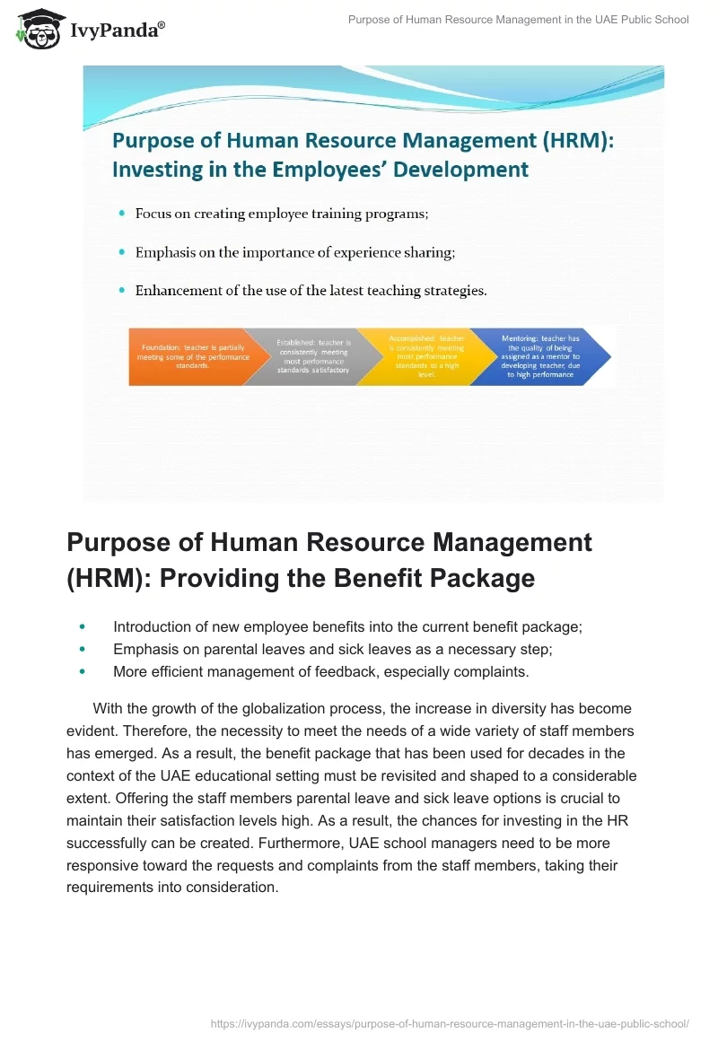 Purpose of Human Resource Management in the UAE Public School. Page 4