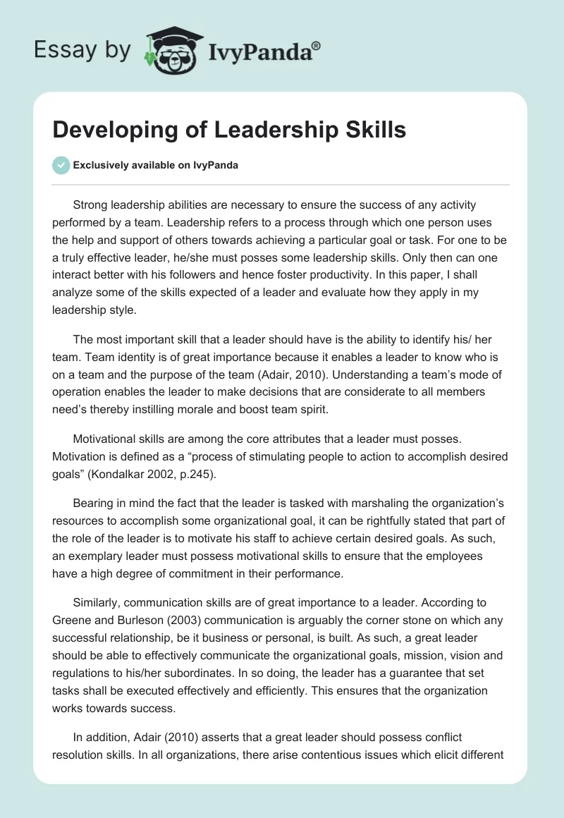 Developing Leadership Skills. Page 1