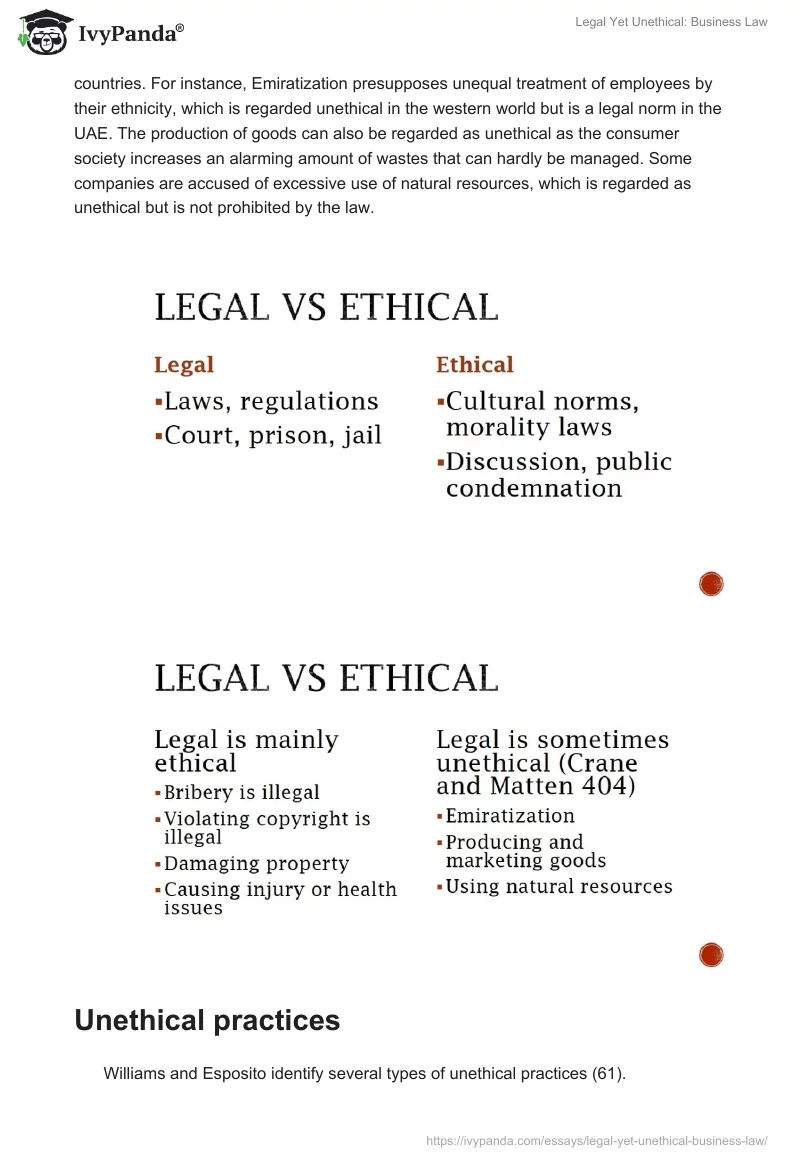 Legal Yet Unethical: Business Law. Page 2
