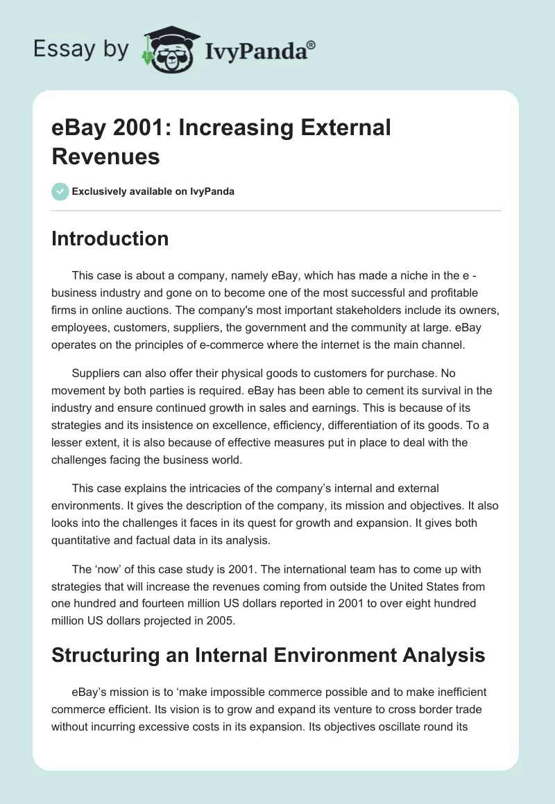 eBay 2001: Increasing External Revenues. Page 1