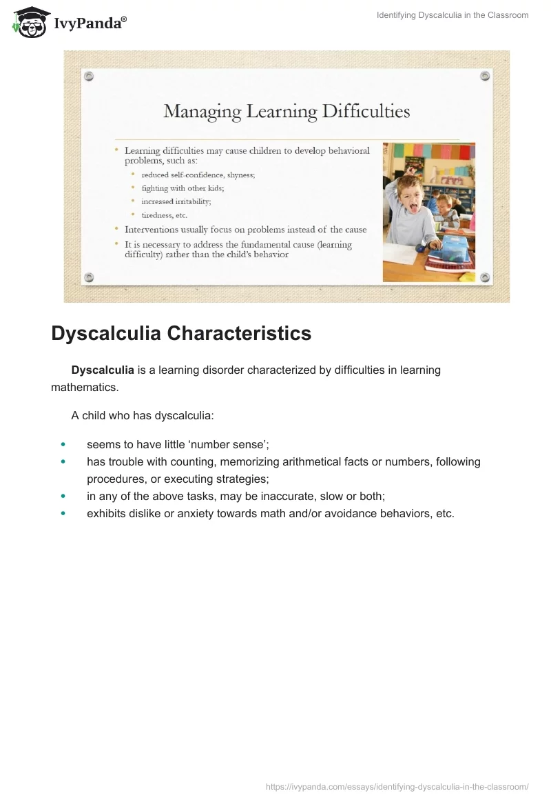 Identifying Dyscalculia in the Classroom. Page 3