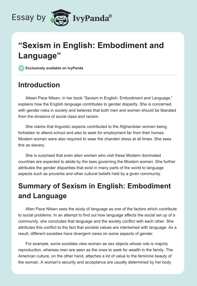 “Sexism in English: Embodiment and Language”. Page 1