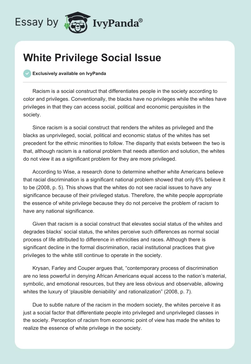 White Privilege Social Issue. Page 1