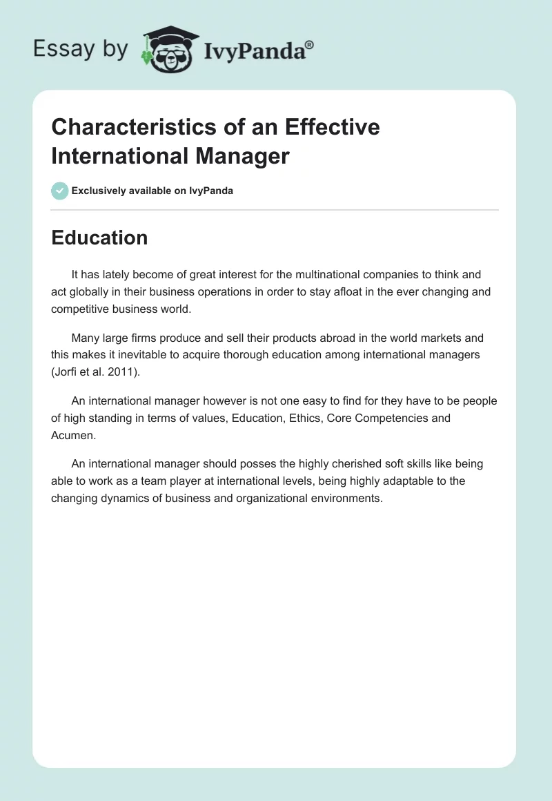 Characteristics of an Effective International Manager. Page 1