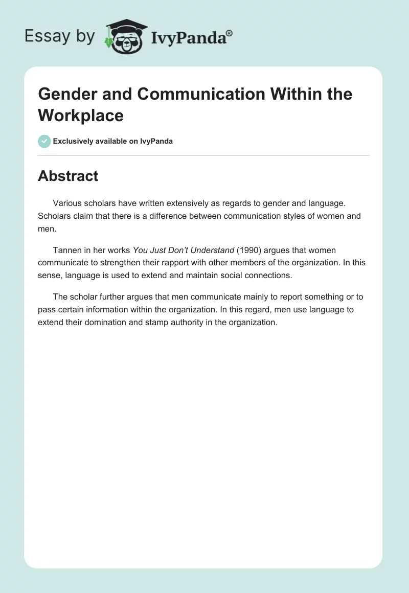 Gender and Communication Within the Workplace. Page 1