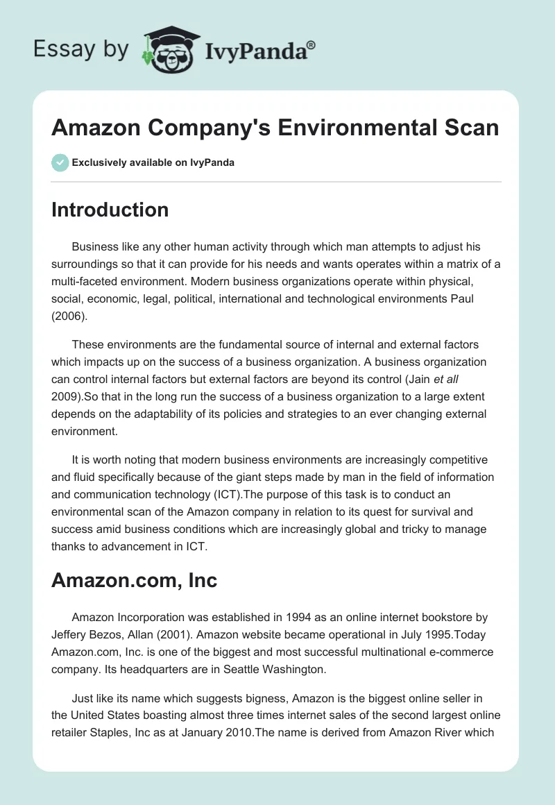 Amazon Company's Environmental Scan. Page 1