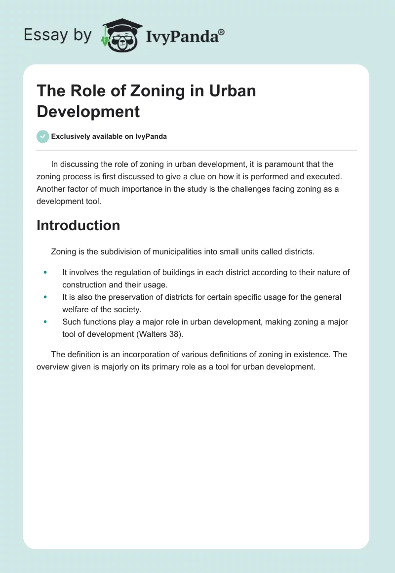 The Role of Zoning in Urban Development. Page 1