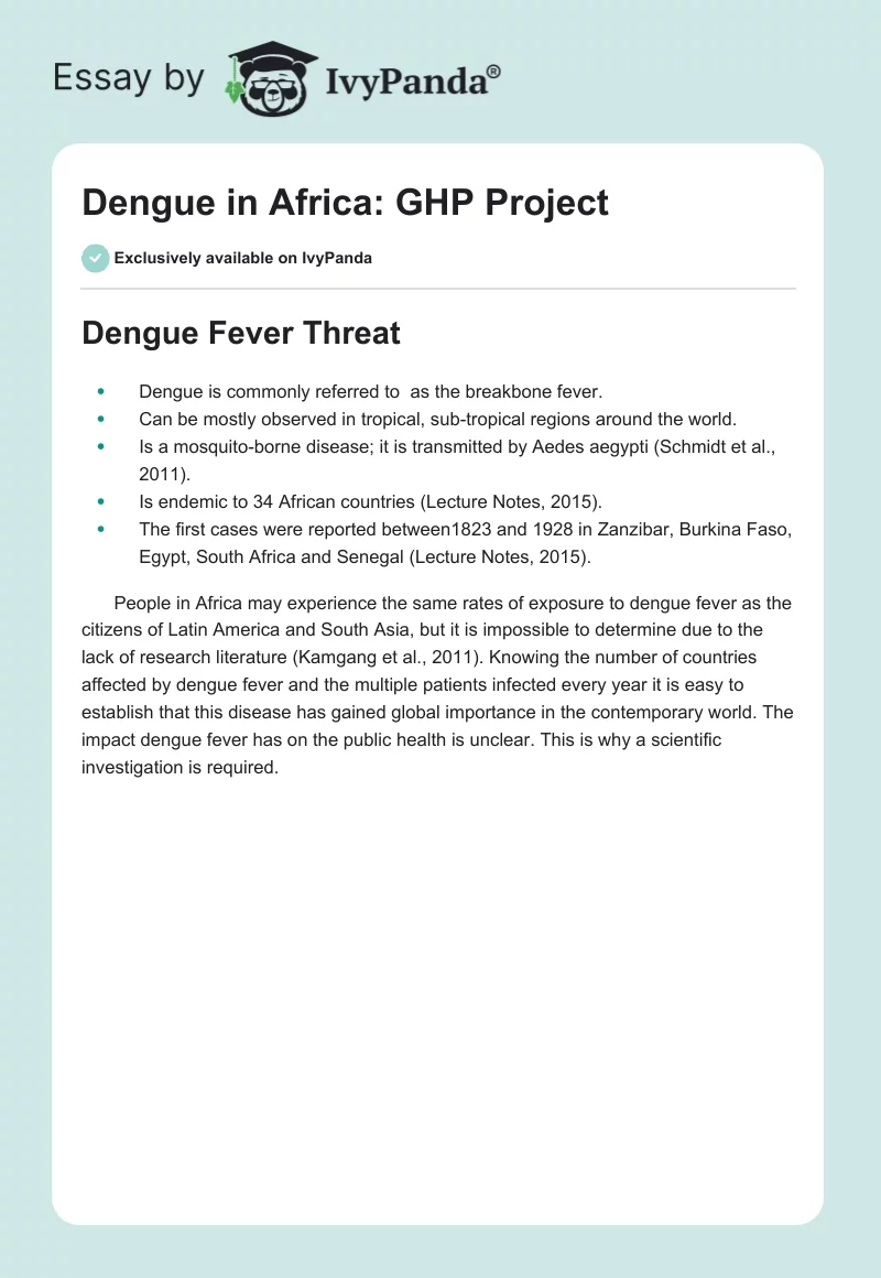 Dengue in Africa: GHP Project. Page 1