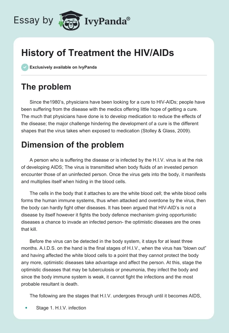 History of Treatment the HIV/AIDS. Page 1