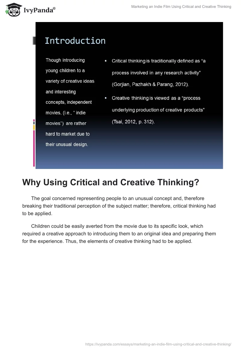 Marketing an Indie Film Using Critical and Creative Thinking. Page 2